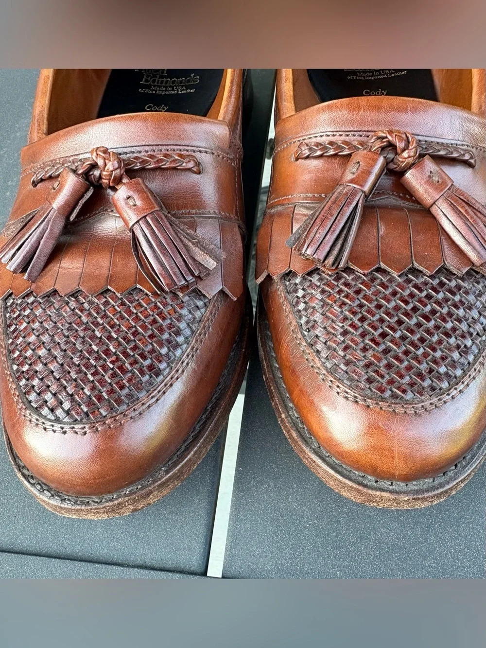 Allen Edmonds Cody Fine Imported Leather Woven Tassel Loafers Men sz8Made in USA
